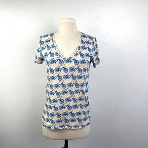 Urban Outfitters BDG Womans T-Shirt Top Small Blue Bicycles V-Neck Short Sleeves